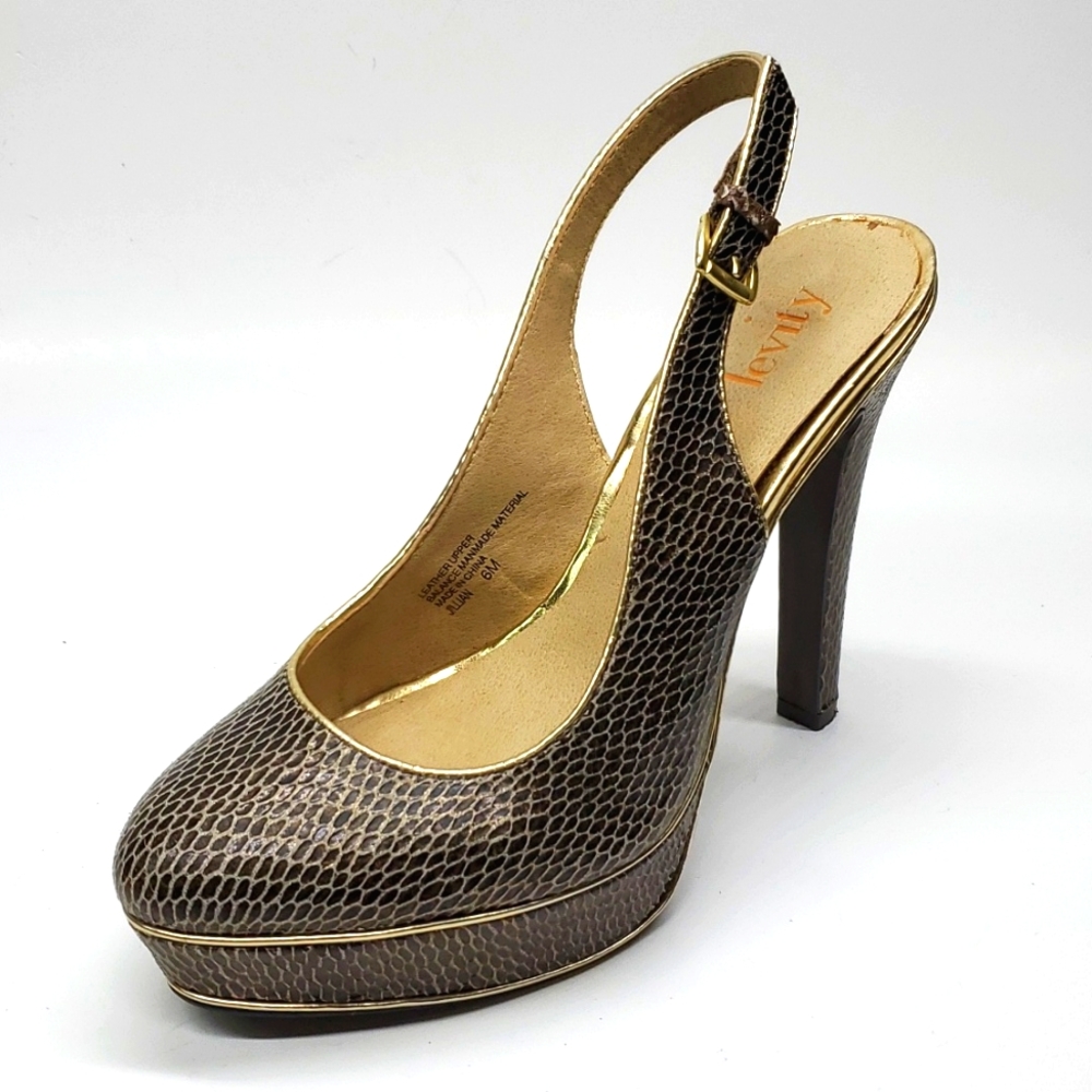 Levity Jillian Leather Snake Embossed Platform Heels Size 6 EUC